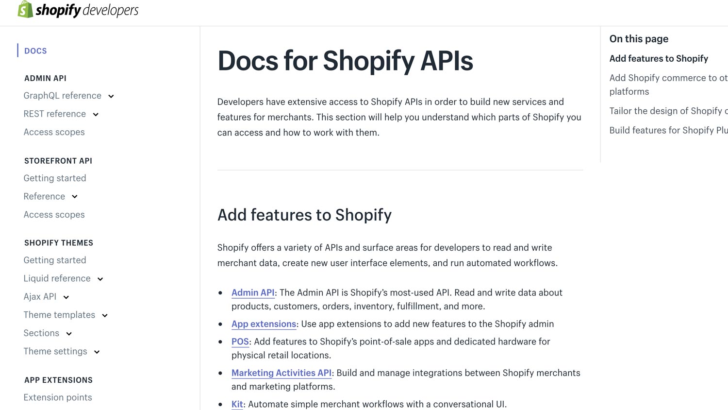 shopify developers docs api