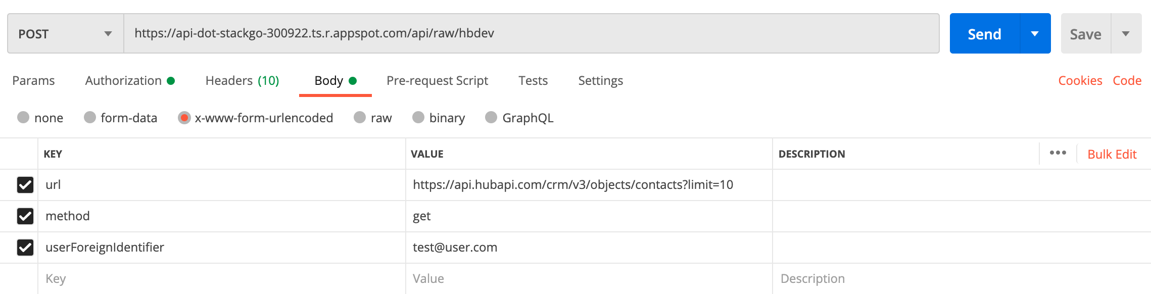 proxy API request to HubSpot