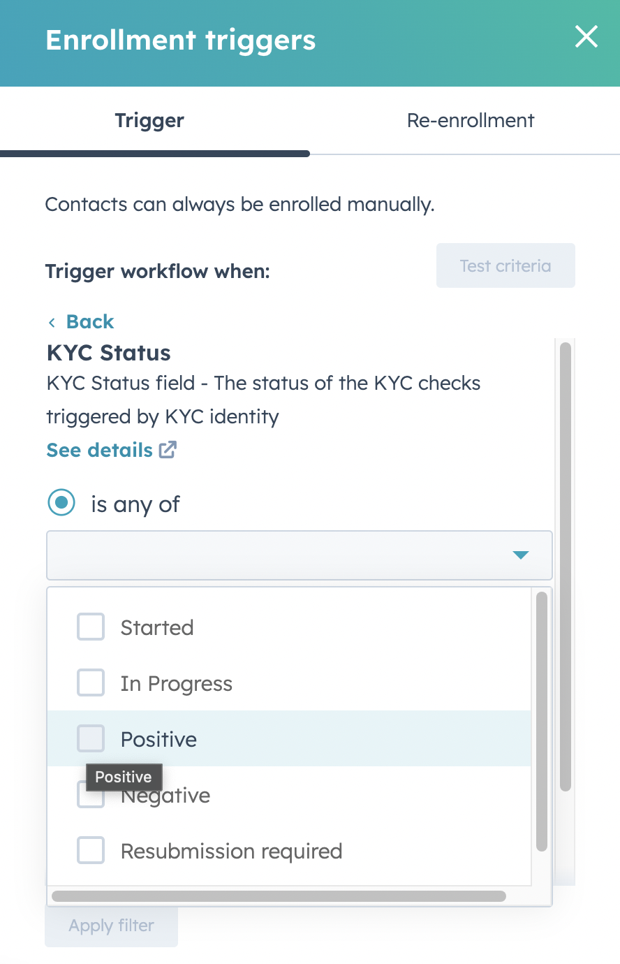Automated KYC step 6 select Positive identity check